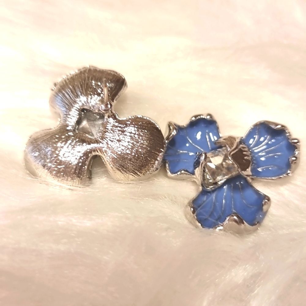 Blue Enamel Iris Flower Stud Earrings Floral • 925 Posts • NWOT - Picture 2 of 8
